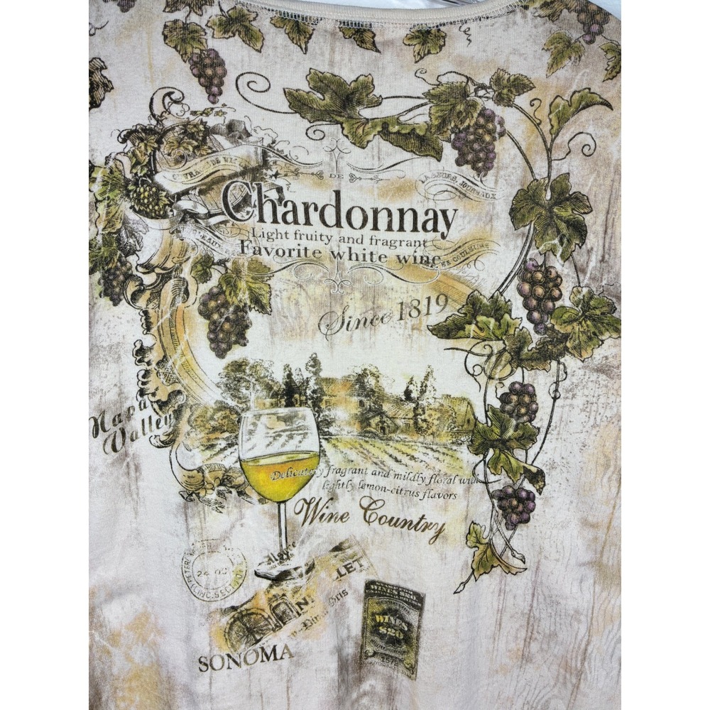 Vintage 90s Y2K Allover Graphic Print Chardonnay Wine Country Shirt Top XL Fairy - Picture 10 of 15